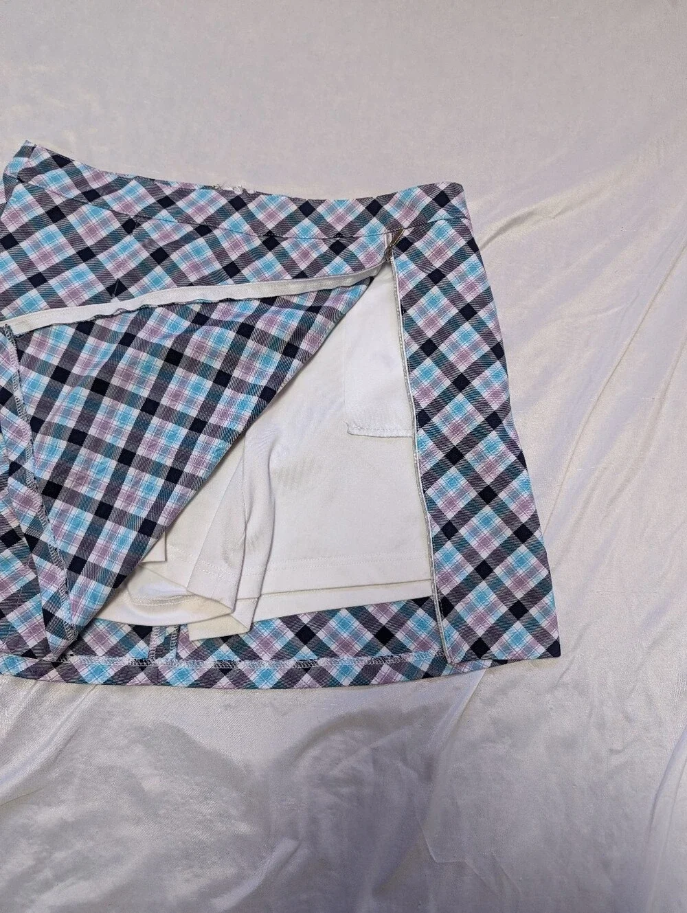 Lady Hagen Blue Purple Plaid Women's Golf Athletic Skort With Zipper Front Sz 8